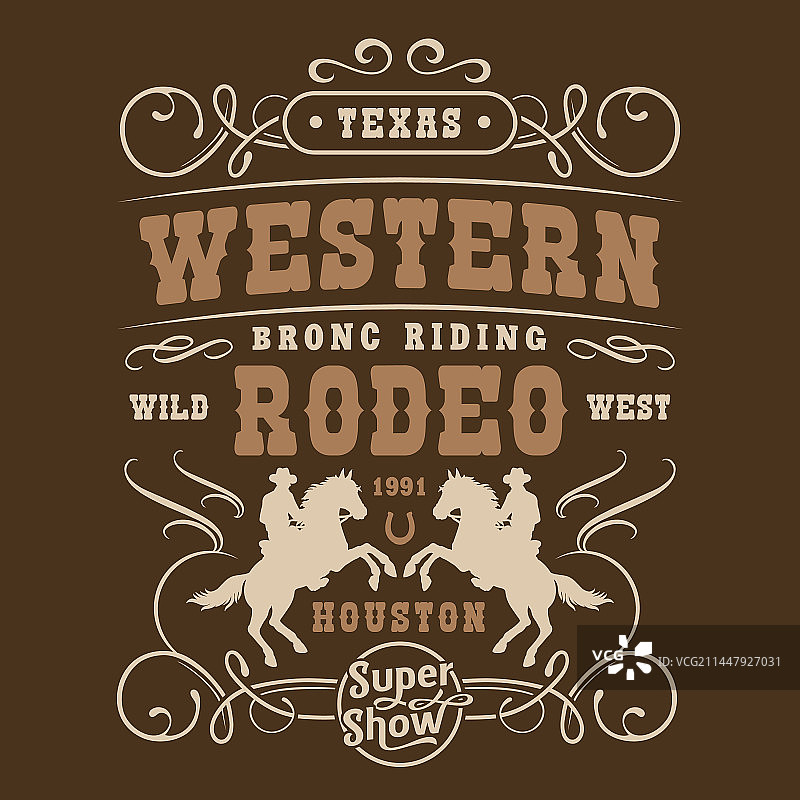 西部牛仔竞技复古彩色贴纸图片素材