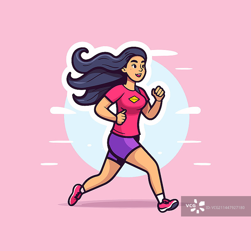 手绘女跑步运动员涂鸦图片素材