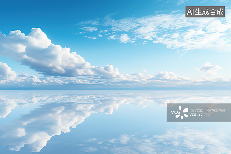 【AI数字艺术】蓝天白云下的盐湖图片素材