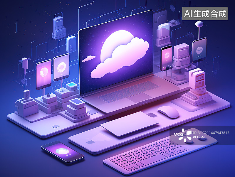 【AI数字艺术】计算机键盘上的网络空间图片素材