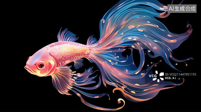 【AI数字艺术】黑色背景下暹罗斗鱼特写图片素材