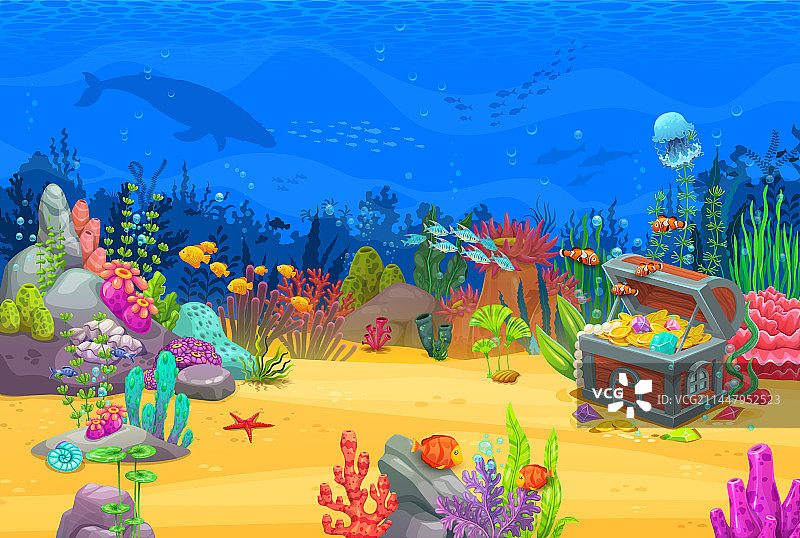 卡通游戏水下宝箱关卡图片素材