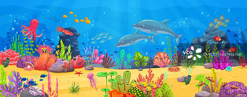 海底动物游戏关卡或banner图片素材