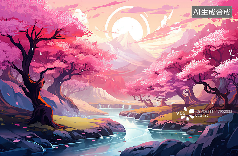 【AI数字艺术】春天美丽的自然风光和樱花图片素材