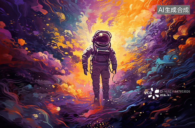 【AI数字艺术】宇航员与地形地貌图片素材