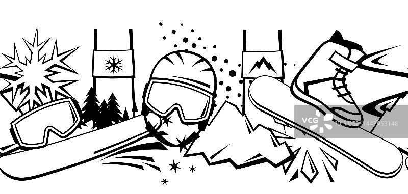 滑雪板冬季运动元素图案图片素材