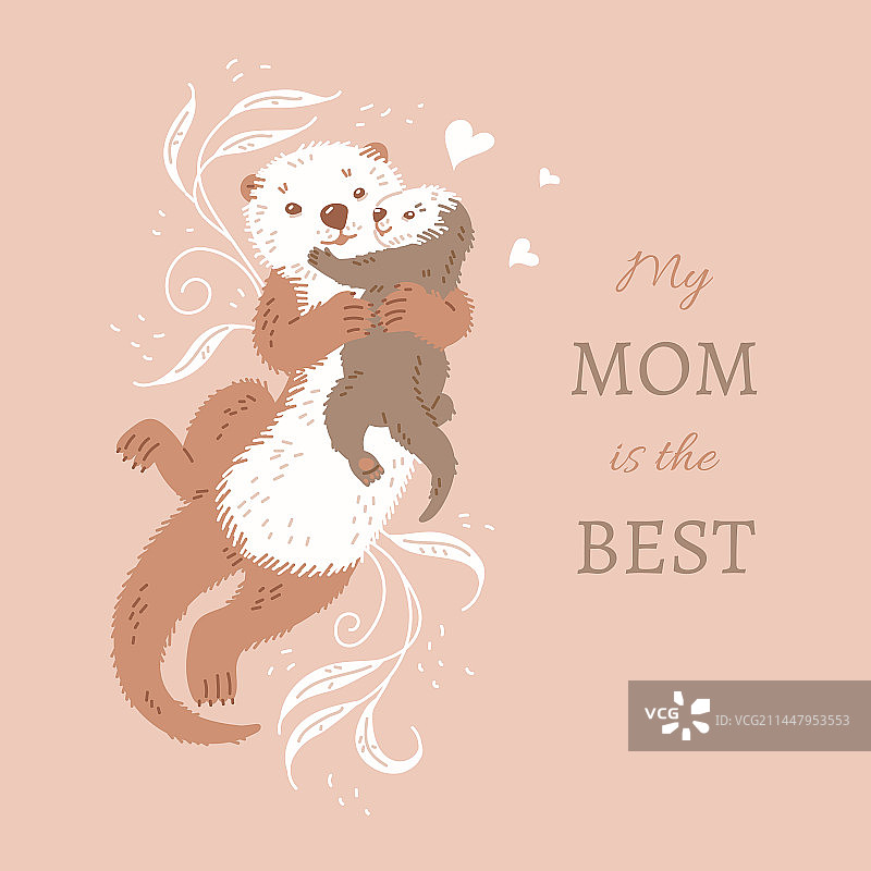 母亲节贺卡，可爱的妈妈和宝贝图片素材