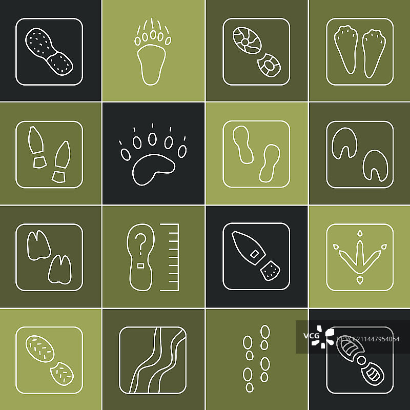 人类脚印、鞋子、鸡爪线条图标图片素材