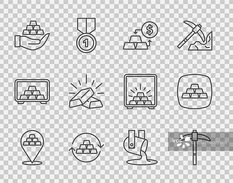 金条、镐和货币兑换图片素材