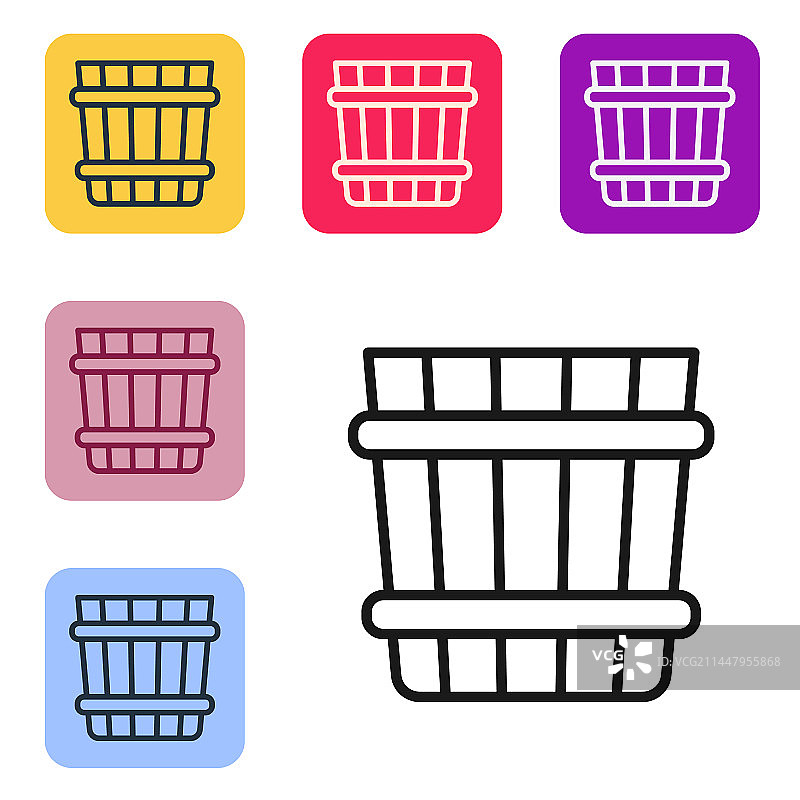 白色背景上的黑色线条桑拿桶图标图片素材