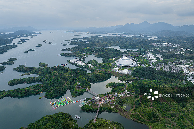 航拍浙江杭州淳安千岛湖界首体育中心图片素材