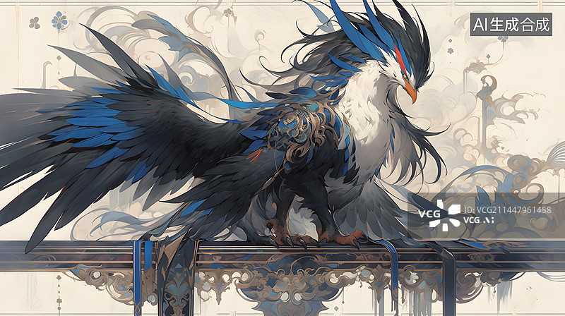 【AI数字艺术】《山海经》神兽毕方国潮插画图片素材