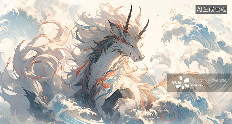 【AI数字艺术】《山海经》神兽麒麟国潮插画图片素材