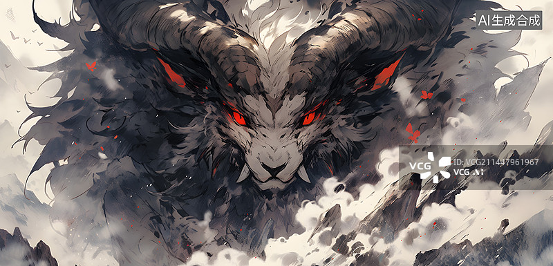 【AI数字艺术】《山海经》神兽穷奇国潮插画图片素材