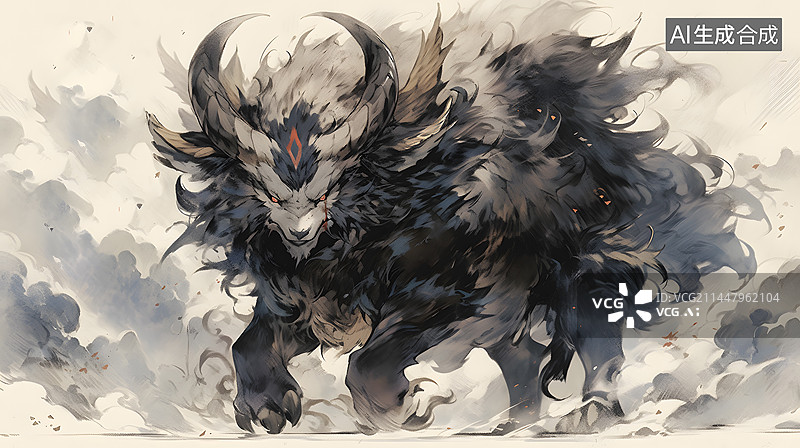 【AI数字艺术】《山海经》神兽饕餮国潮插画图片素材