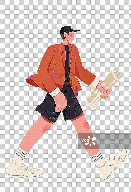 citywalk城市漫步系列人物插画 拿报纸走路的男生图片素材
