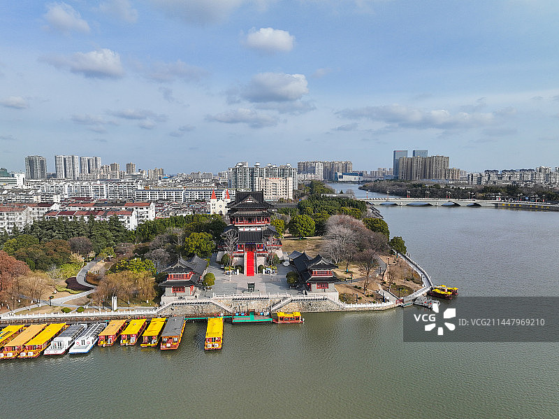 泰州镇淮楼凤城河建筑风光航拍图片素材