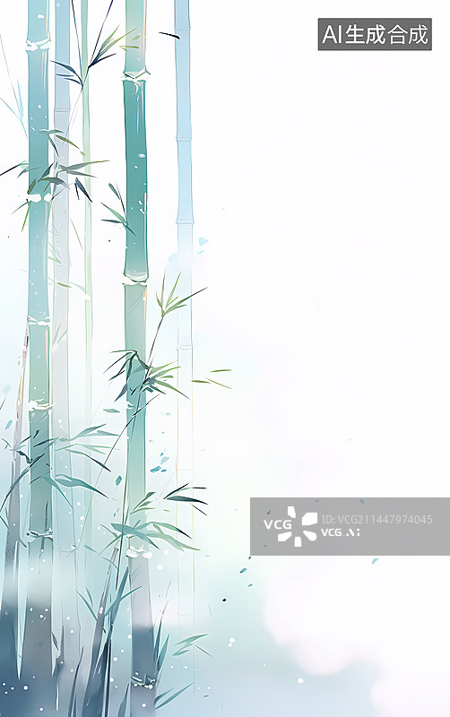【AI数字艺术】中国风竹林的插画背景图片素材