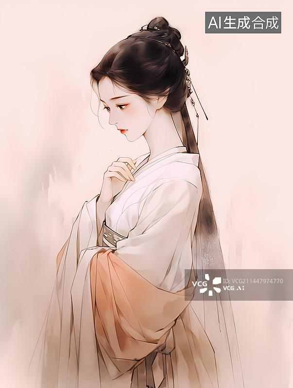 【AI数字艺术】古风汉服少女工笔画图片素材