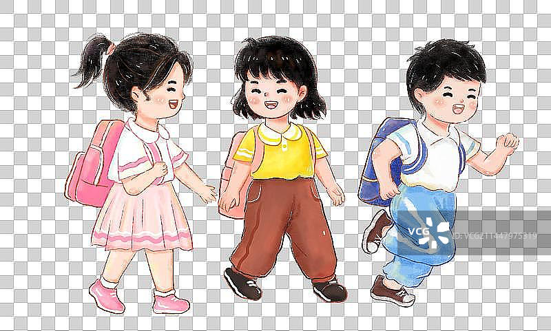 开学的背着书包上学的学生元素图片素材