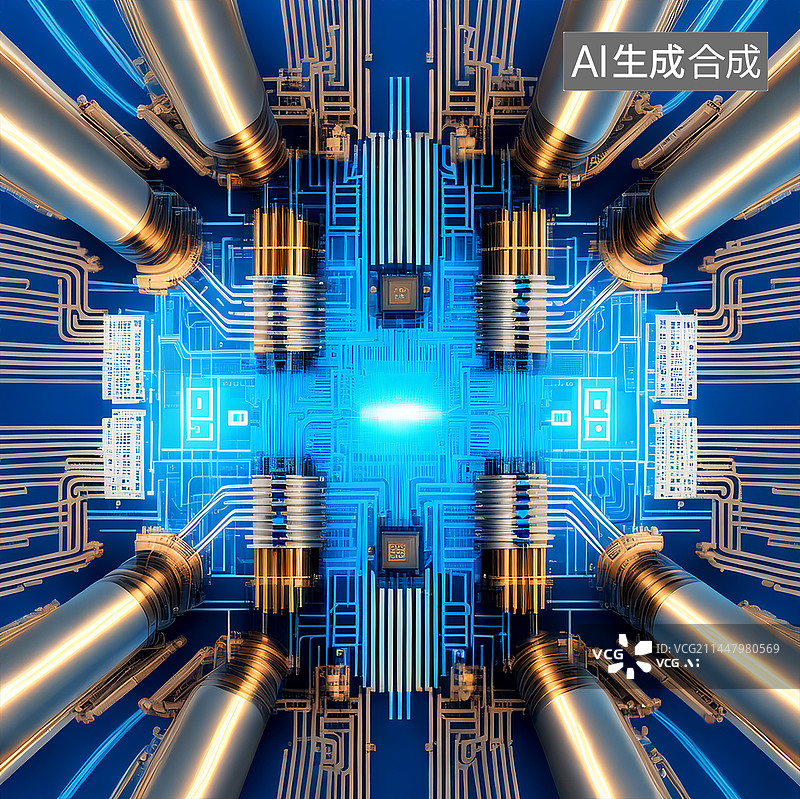 【AI数字艺术】室温超导二级管量子计算机芯片科技蓝色路线图图片素材