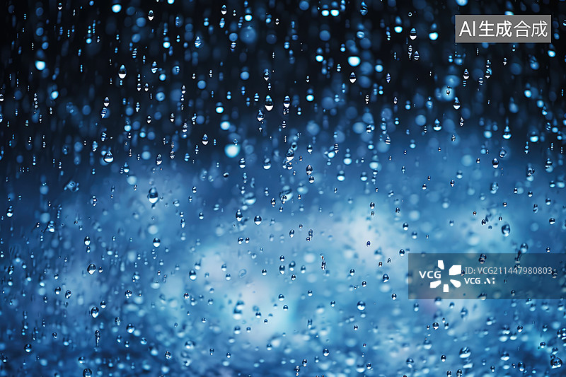 【AI数字艺术】背景蓝色的水滴在玻璃窗户的背景上图片素材