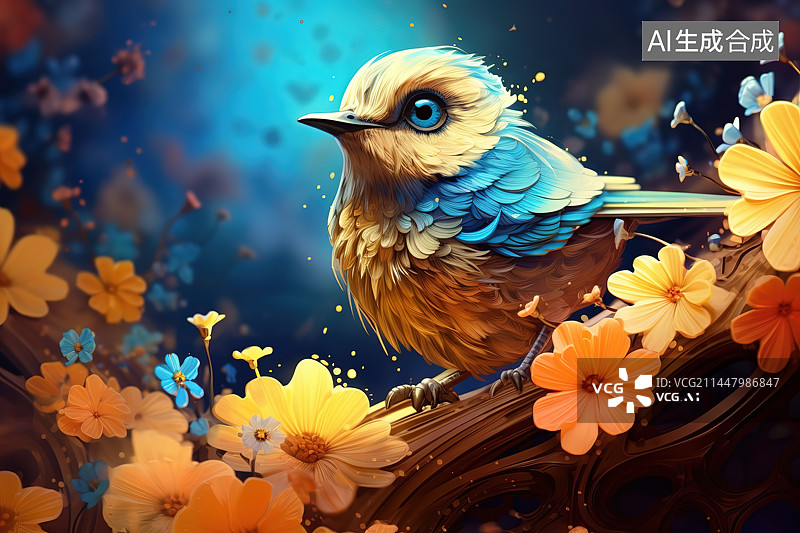 【AI数字艺术】鸟在户外栖息的特写镜头图片素材