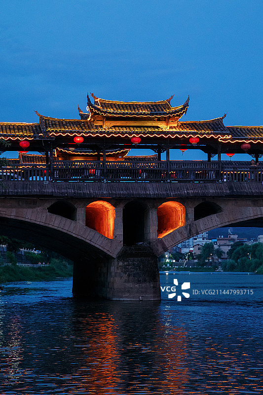 长汀古城太平桥夜景局部图片素材