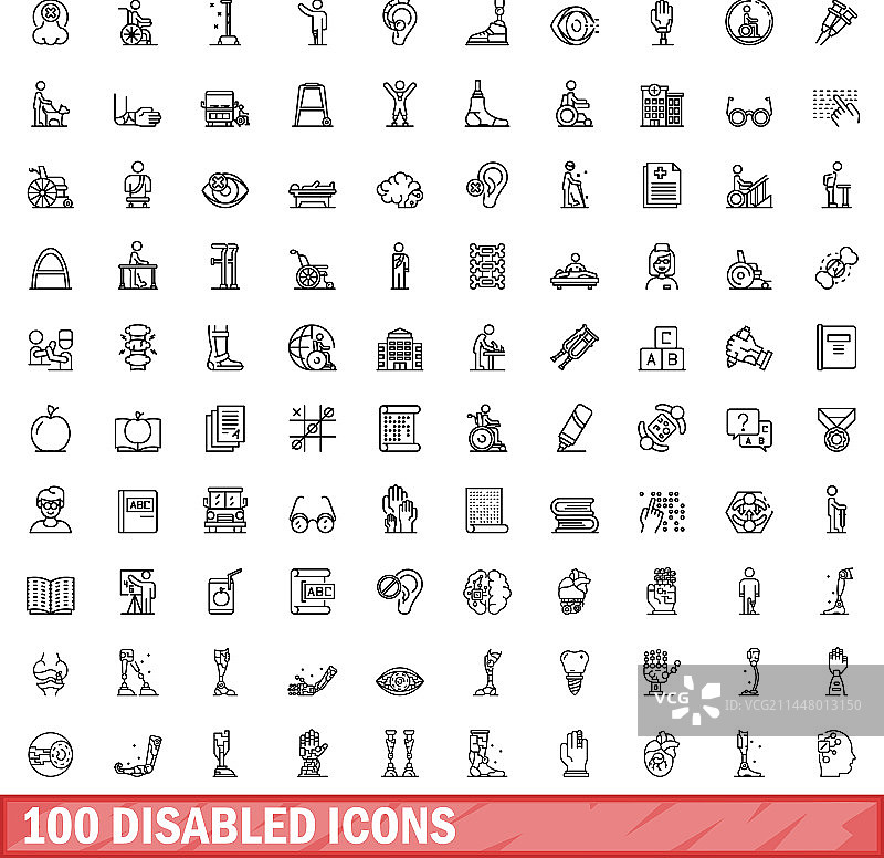 100个残疾人图标轮廓合集图片素材