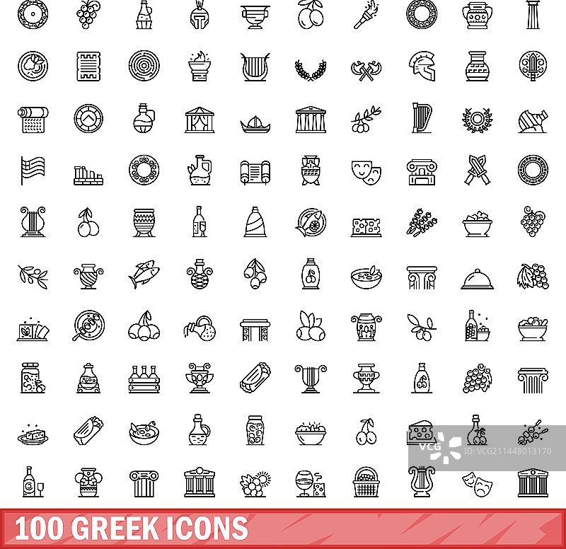 100个希腊图标轮廓样式合集图片素材