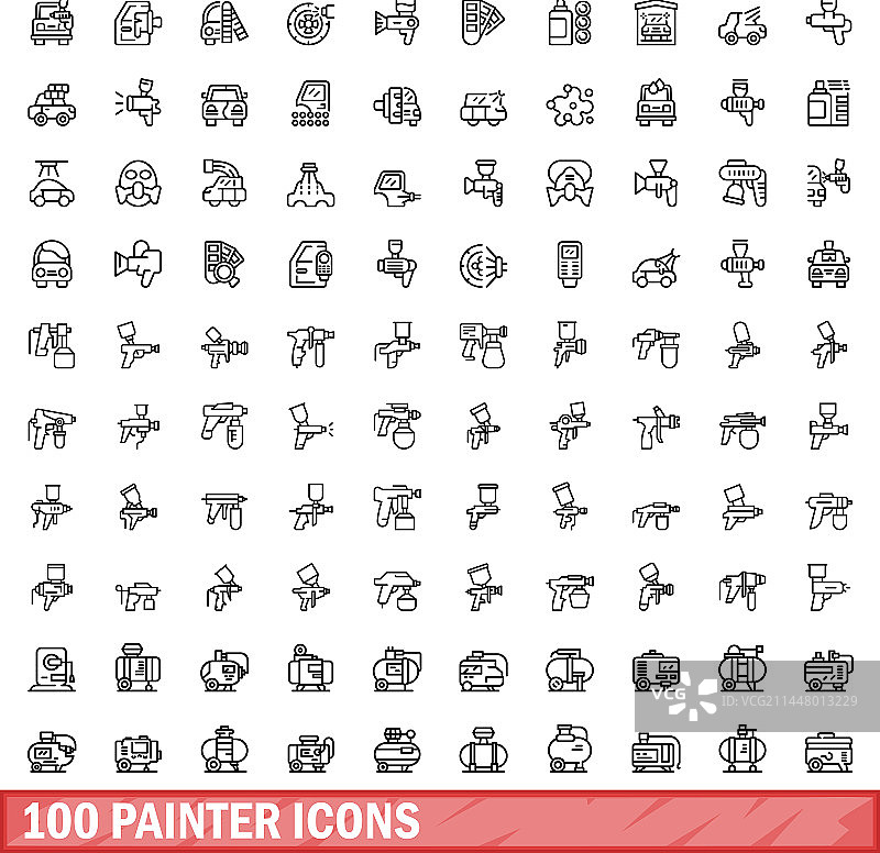 100个轮廓风格画家图标图片素材