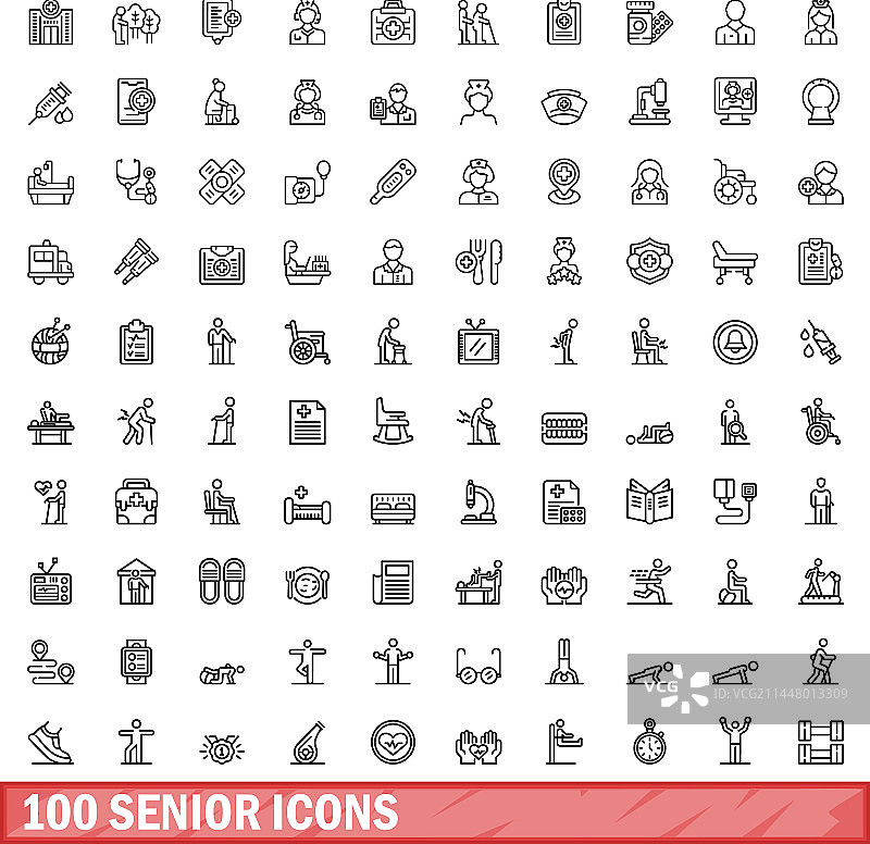 100个年长者图标轮廓风格集合图片素材