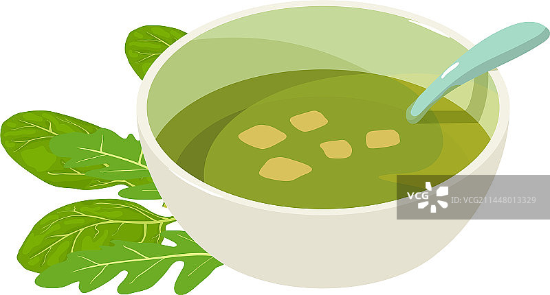 晚餐图标2.5D风格菠菜奶油汤图片素材