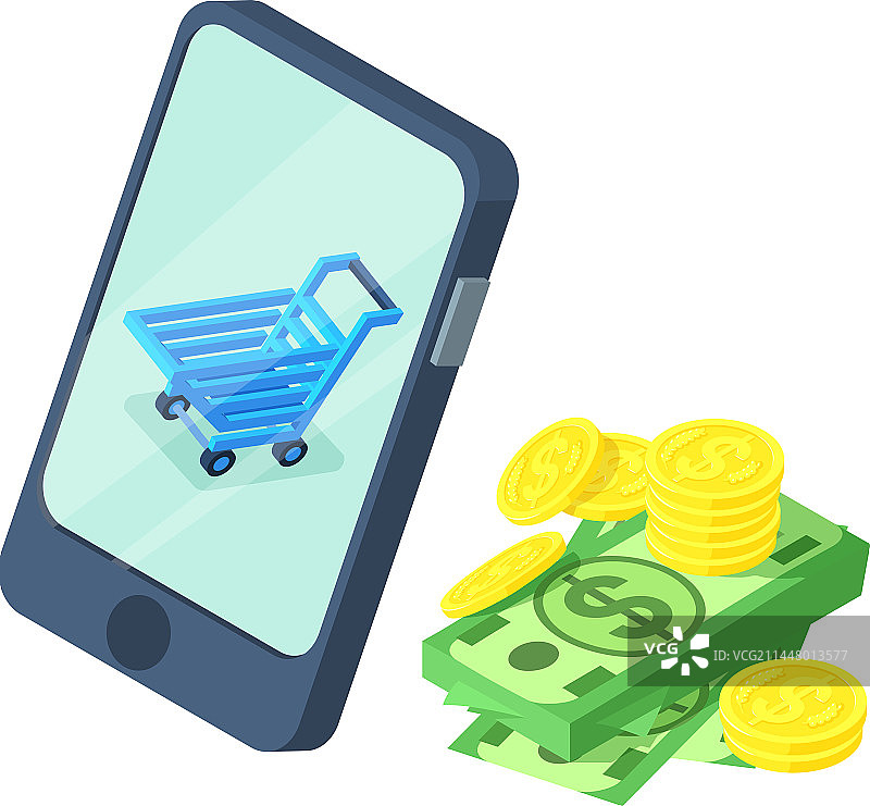 在线购物2.5D图标现金图片素材