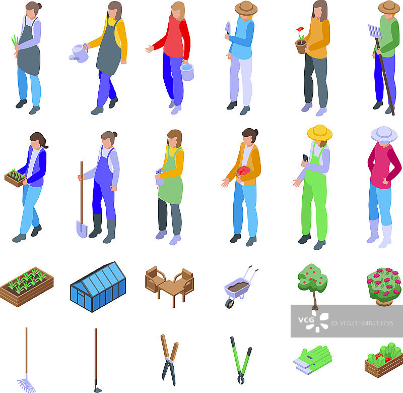 园丁女人图标集2.5D自然图片素材