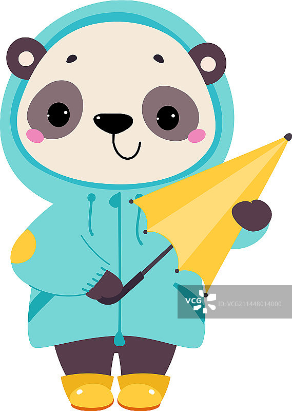 可爱熊猫雨天穿雨衣走路图片素材