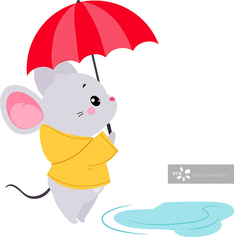 可爱小老鼠雨天穿雨衣散步图片素材