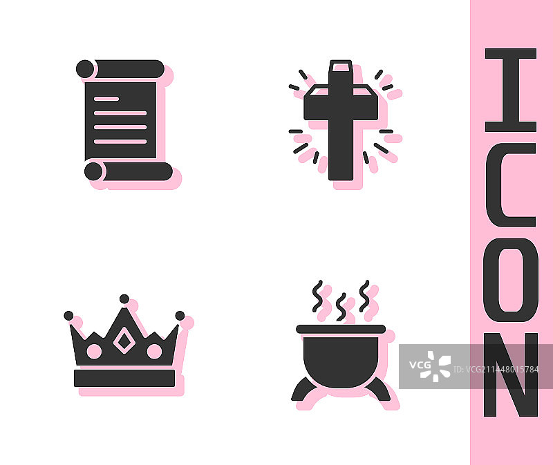 女巫大锅、法令羊皮纸卷轴套装图片素材