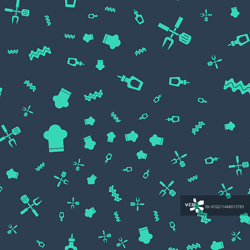 酱汁瓶、交叉的叉子和厨师用铲子组合图片素材