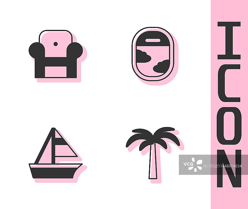 热带棕榈树扶手椅游艇帆船图片素材