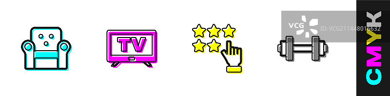 扶手椅智能电视星级评级哑铃组合图片素材