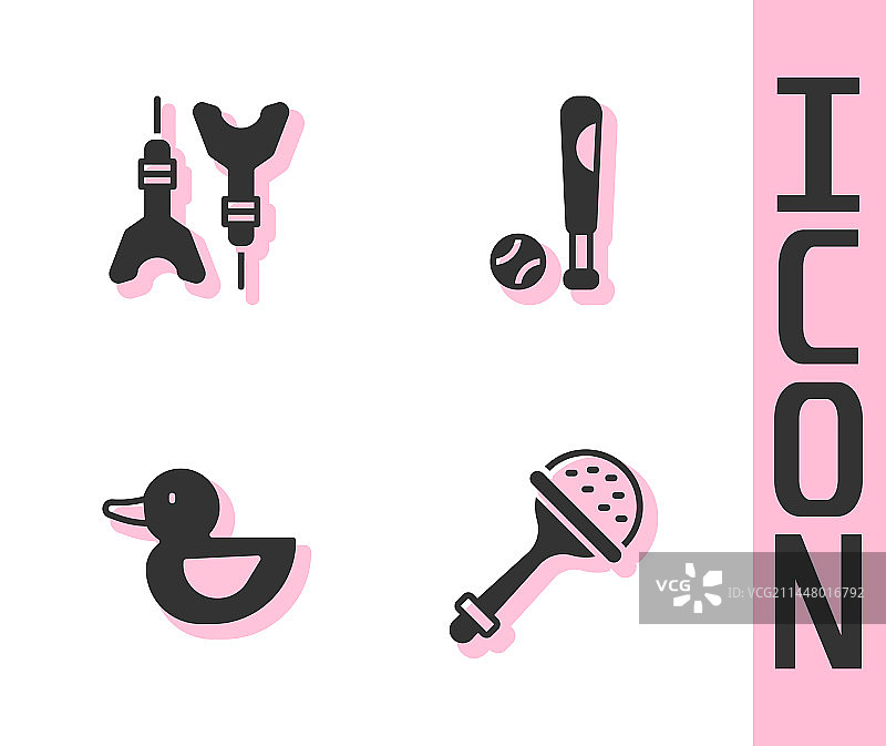 拨浪鼓、婴儿玩具、飞镖、箭和橡皮鸭图片素材