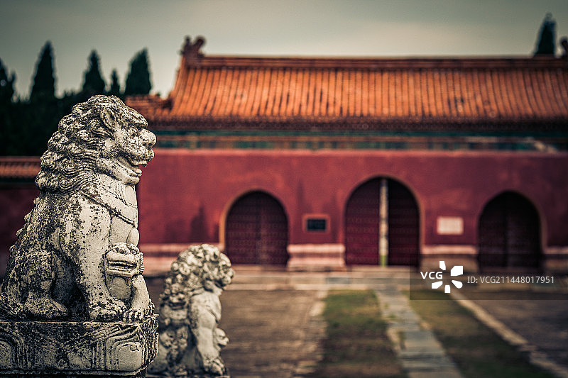 钟祥明显陵金水桥石狮与旧红门图片素材