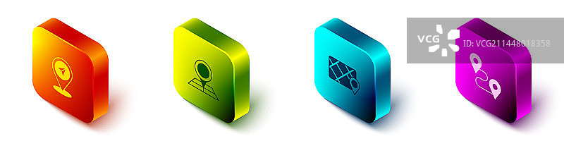 2.5D地图定位标记折叠地图图标集图片素材