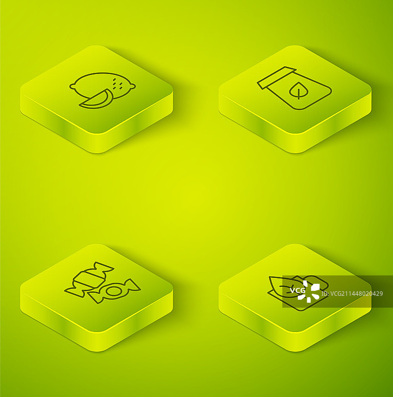 2.5D茶叶包装糖果茶杯线条组合图片素材