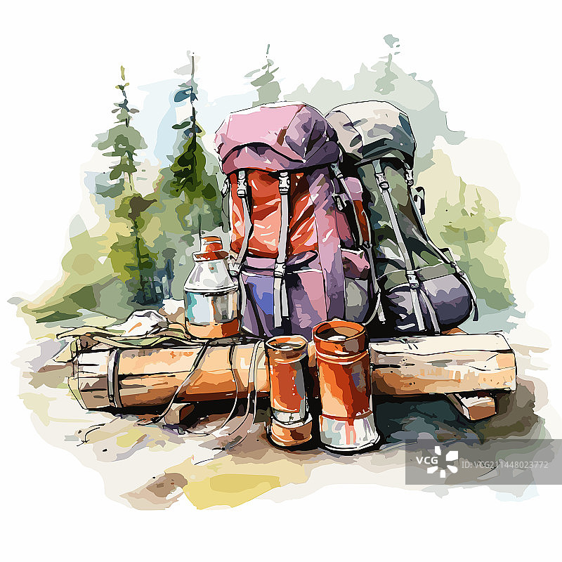 手绘漫画风登山背包图片素材