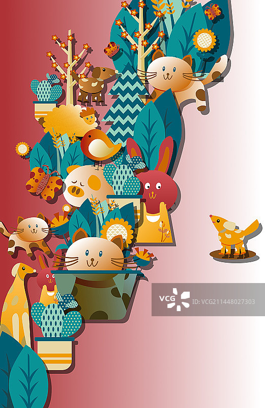 小狗和小动物捉迷藏图片素材