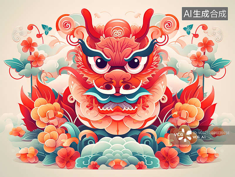 【AI数字艺术】中国龙传统吉祥纹样龙图像图片素材