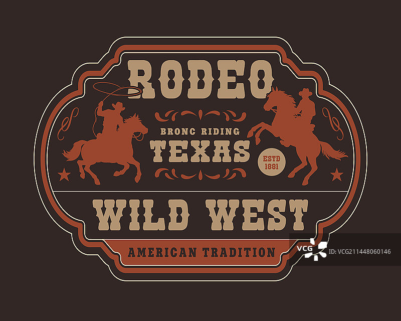 德克萨斯州牛仔竞技复古彩色贴纸图片素材