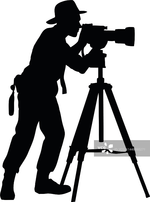 一个人用三脚架相机的轮廓图片素材